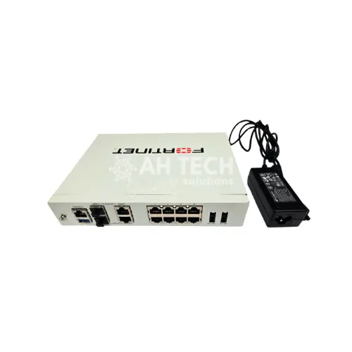 White Ethernet switch with eight RJ-45 ports and a detachable power adapter.